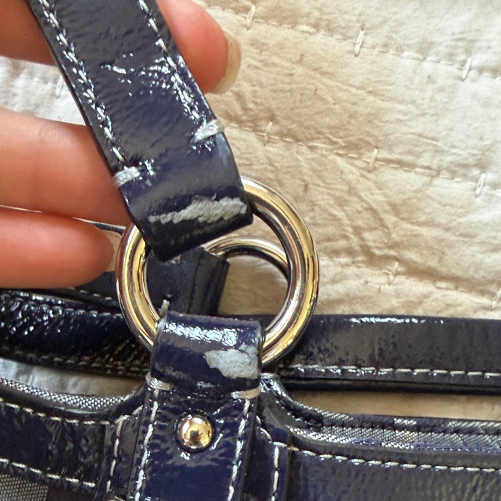 COACH Navy and Silver Signature Tote with Metallic Logo Plate - Picture 5 of 5